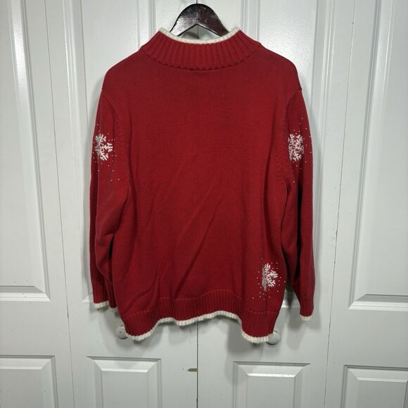 Quacker Factory Sweater Women 3X Zip Red Snowflake Fleece Trim Holiday Festive - Picture 6 of 11